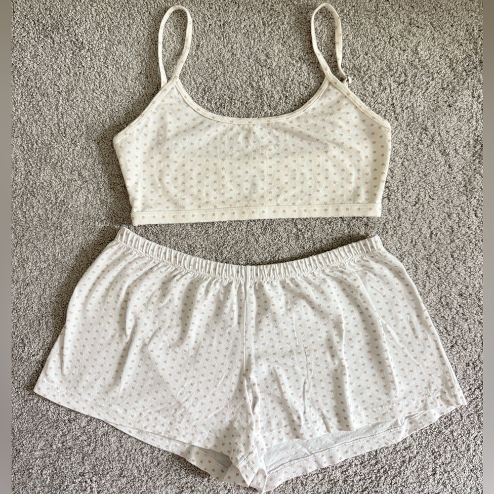 Brandy Melville Pink heart pajama set